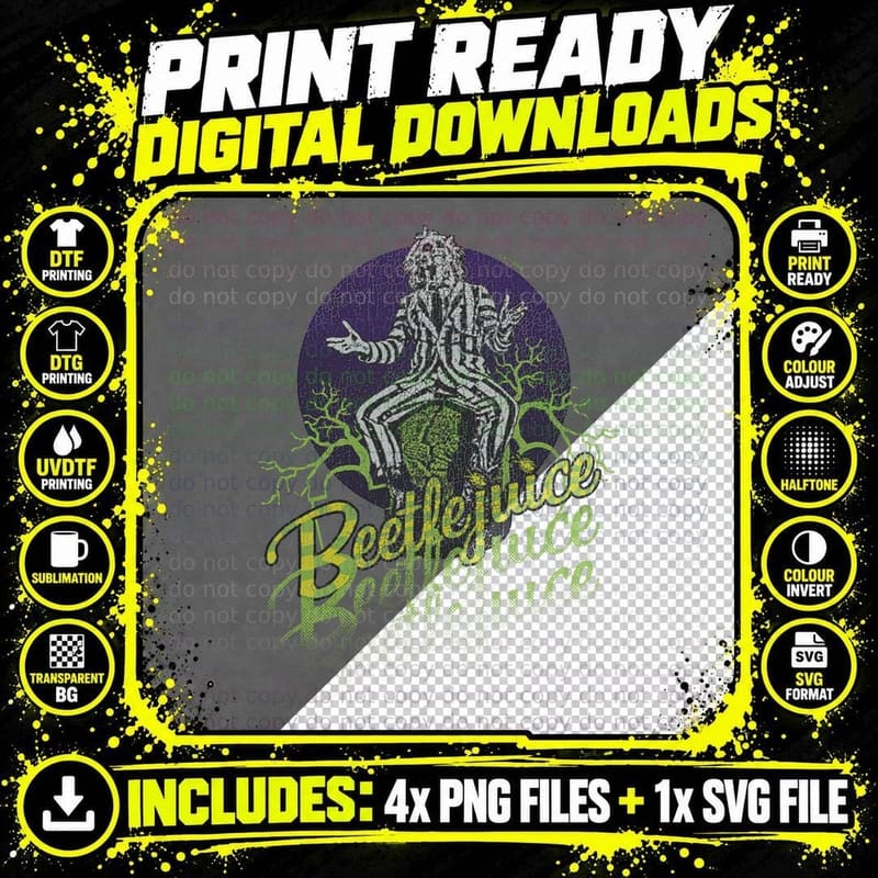 Beetlejuice Vintage Neon Bio-Exorcist Tombstone Png SVG Digital Bundle