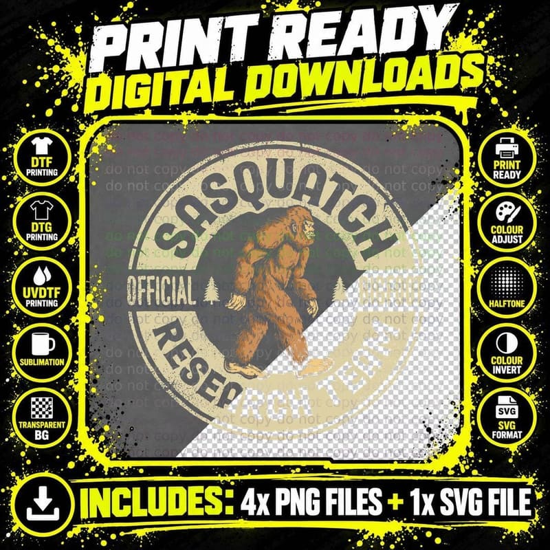 Bigfoot Research Team Retro Vintage Sasquatch Men Women Png SVG Digital Bundle