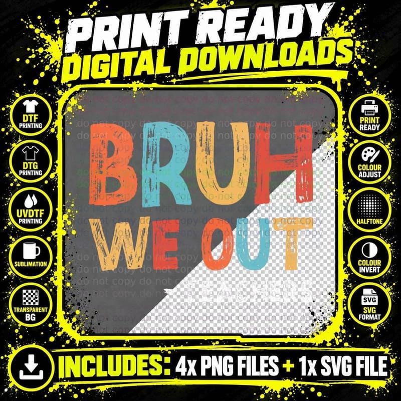 Bruh We Out Teachers Shirt Schools for Summer Retro Png SVG Digital Bundle