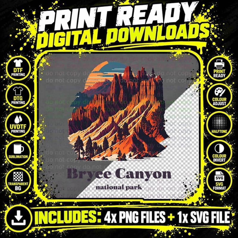 Bryce Canyon National Park Utah Cool Vintage Style Png SVG Digital Bundle