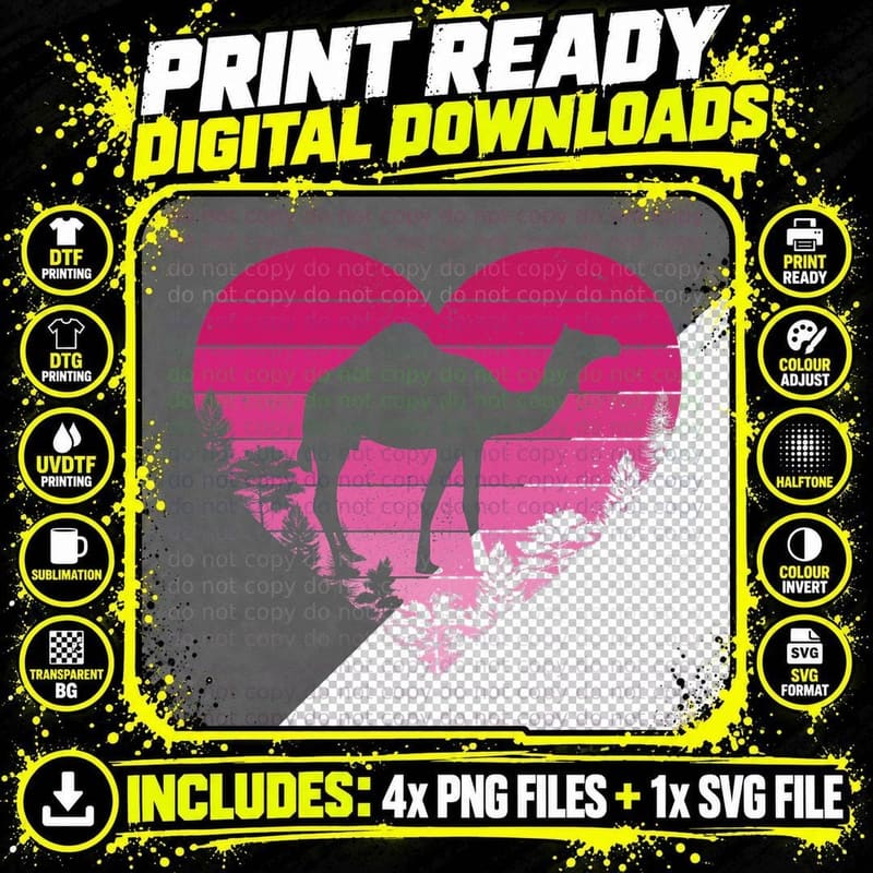 Camel Lover Retro Vintage Heart Camel Valentines Day Png SVG Digital Bundle
