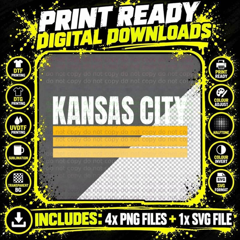Cool Kc Kansas City Yellowwhite Striped Classic Kansas Png SVG Digital Bundle