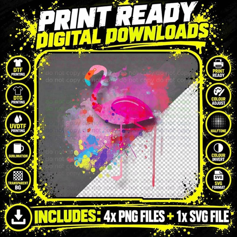 Cute Pink Flamingo Colorful Classic Retro 80's Summer Png SVG Digital Bundle