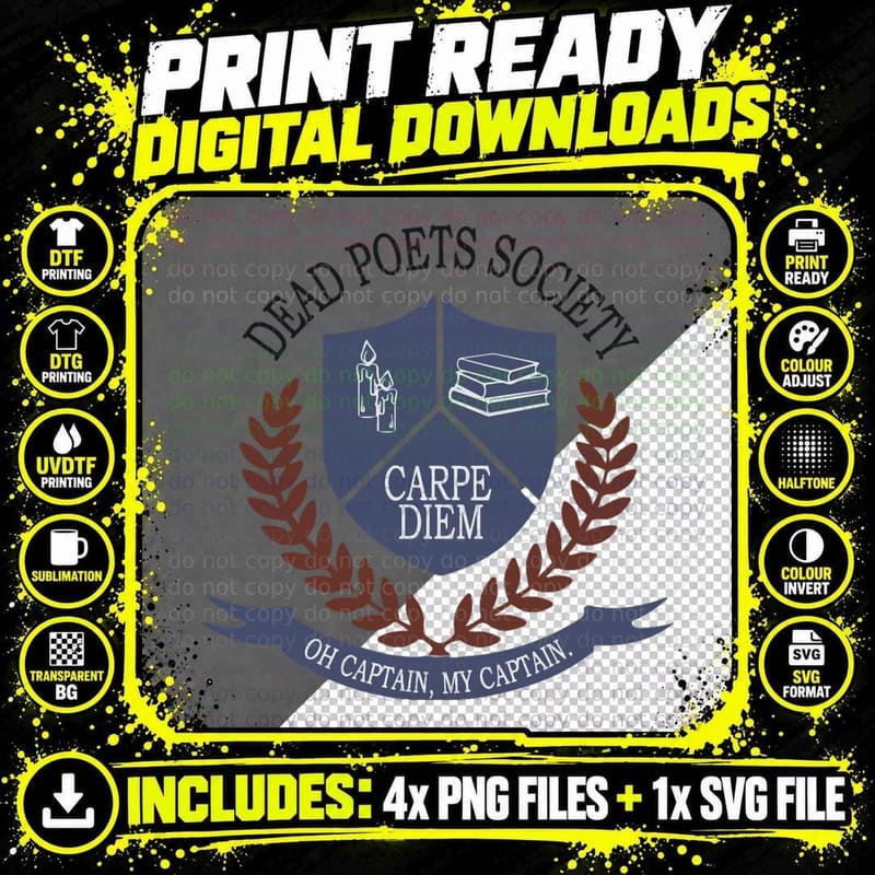 Dead Poets Society Classic T-Shirt Png SVG Digital Bundle