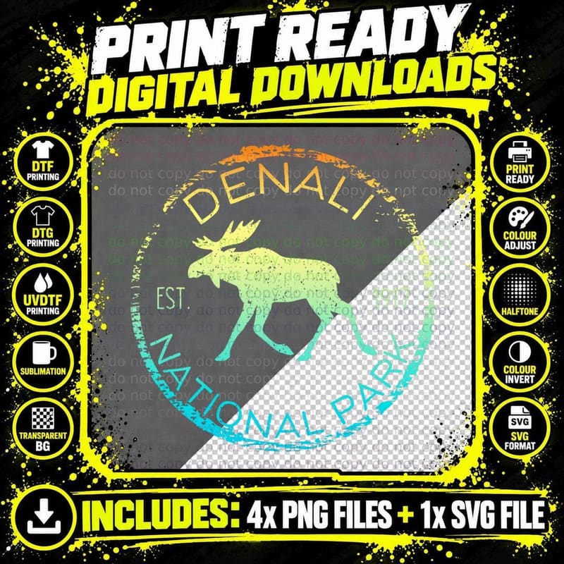 Denali National Park Alaska Retro Moose Hiker Souvenir Png SVG Digital Bundle