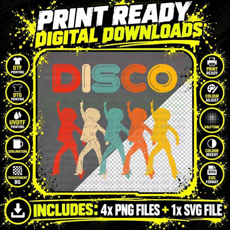 Disco T-Shirt 70s Disco Themed Shirt Vintage Retro Png SVG Digital Bundle