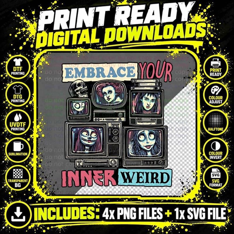 Embrace Your Inner Weird Corpse Bride Inspired Retro TV Png SVG Digital Bundle