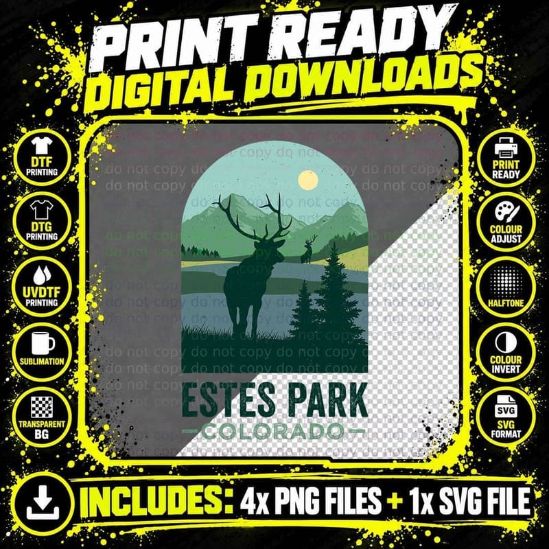 Estes Park Tshirt Wildlife Vintage Estes Park Colorado Png SVG Digital Bundle