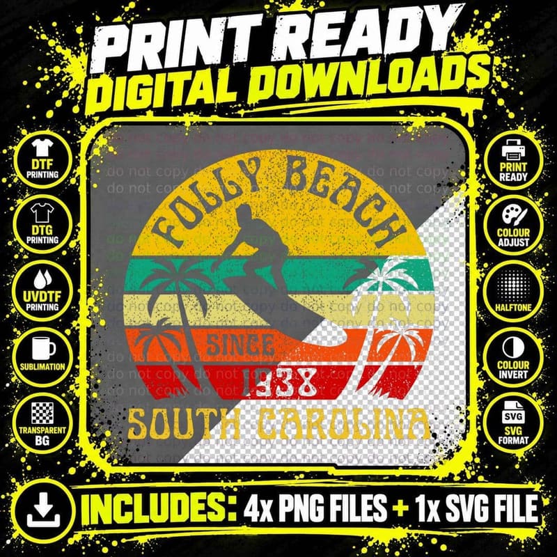 Folly Beach South Carolina Surfing Summer Vacation Png SVG Digital Bundle