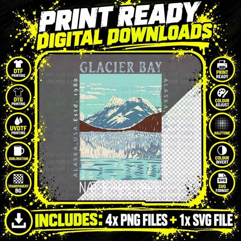 Glacier Bay National Park Alaska Distressed Vintage Png SVG Digital Bundle