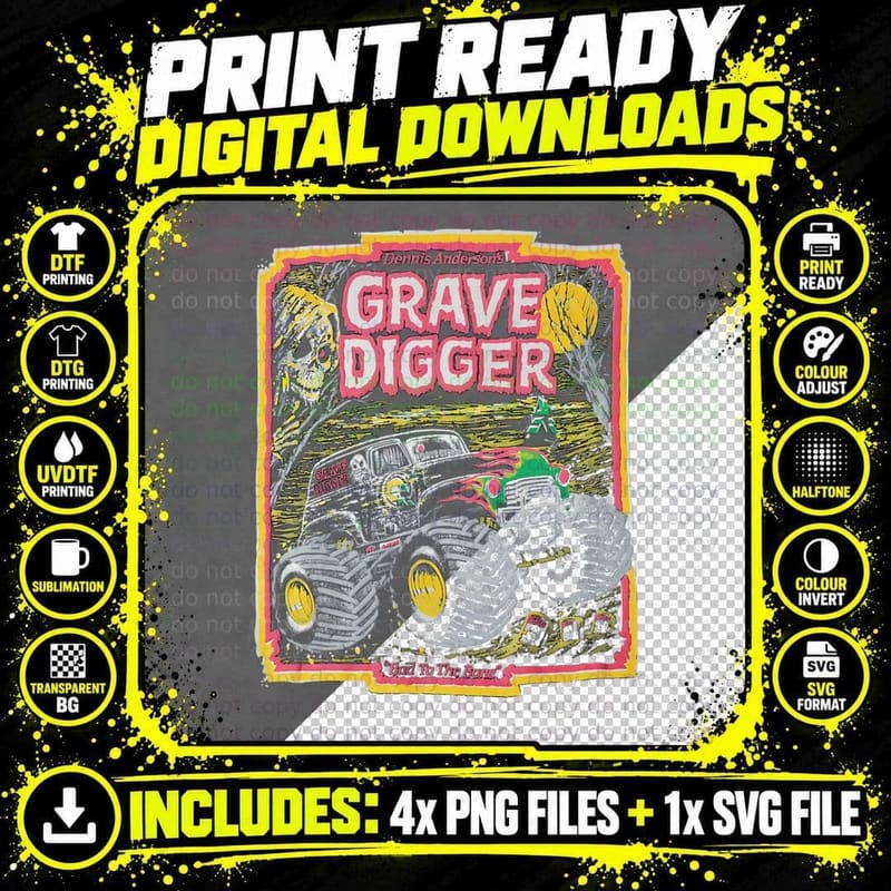 Grave Digger Bad to the Bone Vintage Hype T-Shirt Png SVG Digital Bundle