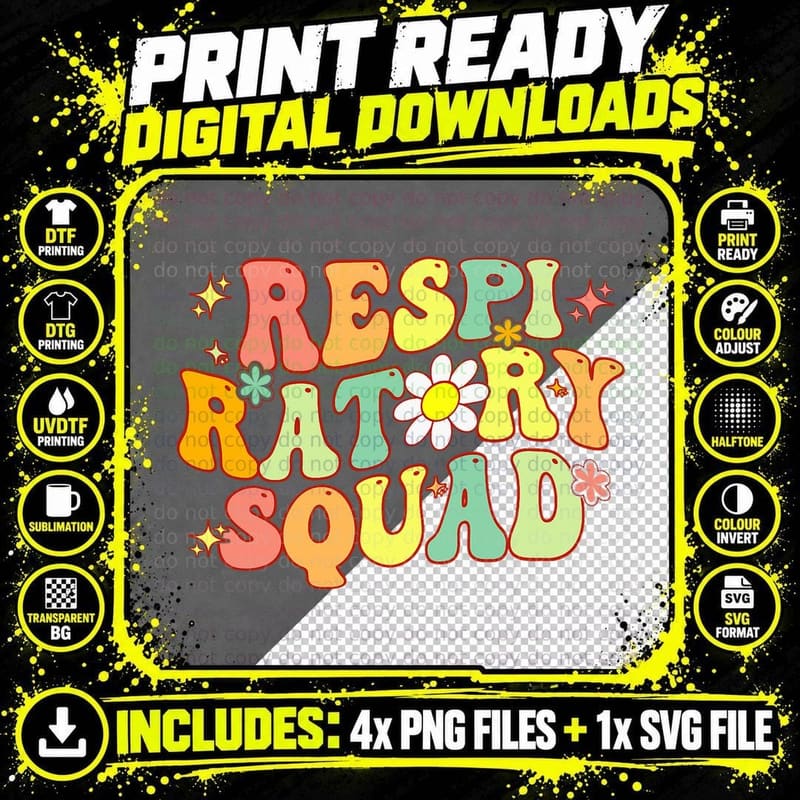 Groovy Respiratory Squad Respiratory Therapy RT Png SVG Digital Bundle