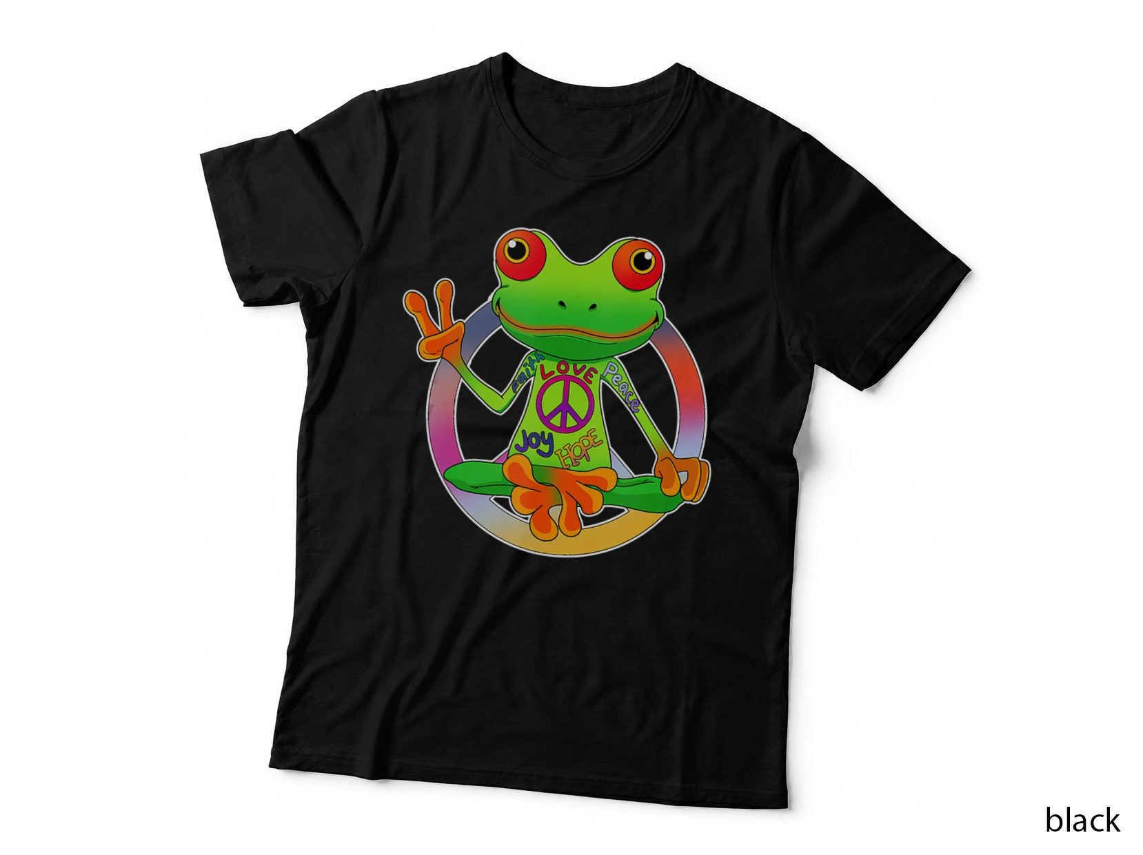 Hippie Frog Peace, Sign Yoga Frogs Hippies 70s, Vintage T-Shirt