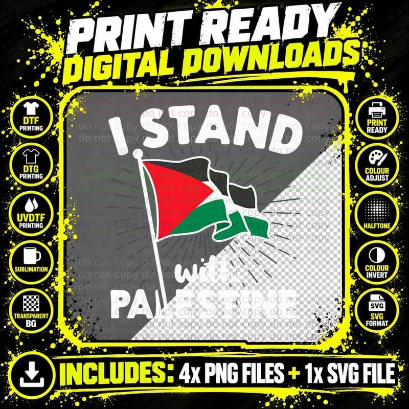 I Stand with Palestine Flag Arabic Freedom Png SVG Digital Bundle