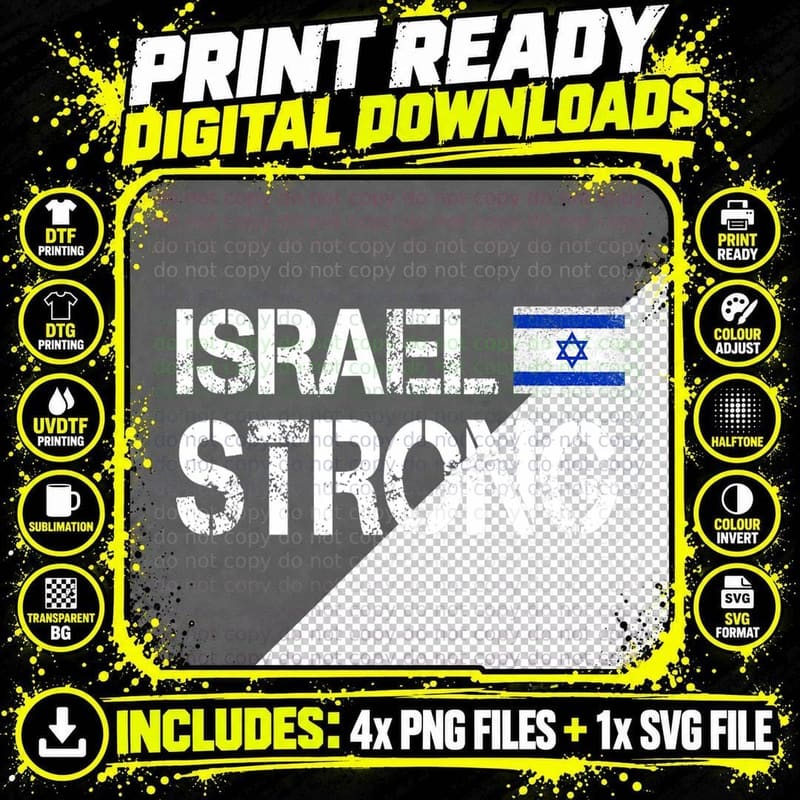 Israel Flag Israel Strong Patriotic Men Women Retro Png SVG Digital Bundle