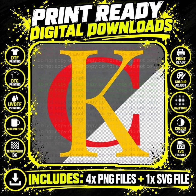 KC Kansas City Red Yellow & Black KC Classic Kc Initials Png SVG Digital Bundle