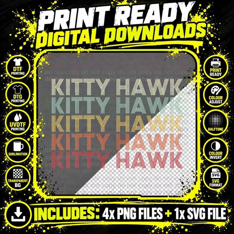 Kitty Hawk North Carolina NC Retro Vintage Text T-Shirt Png SVG Digital Bundle