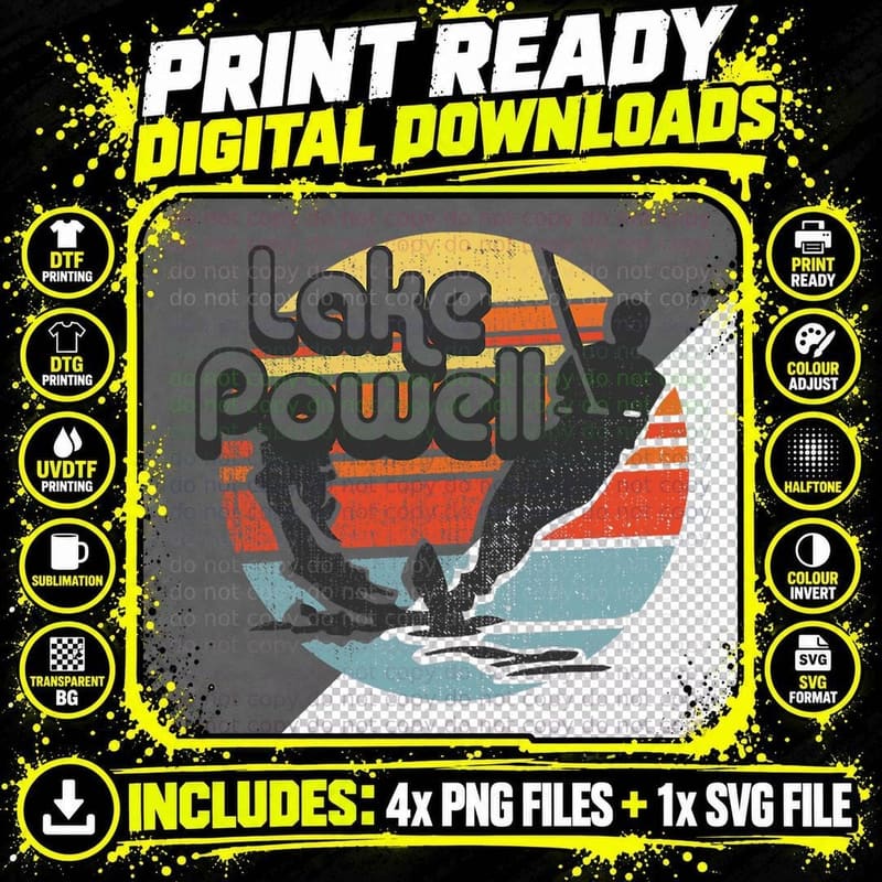 Lake Powell Arizona Water Skiing Retro Vintage Gift Png SVG Digital Bundle