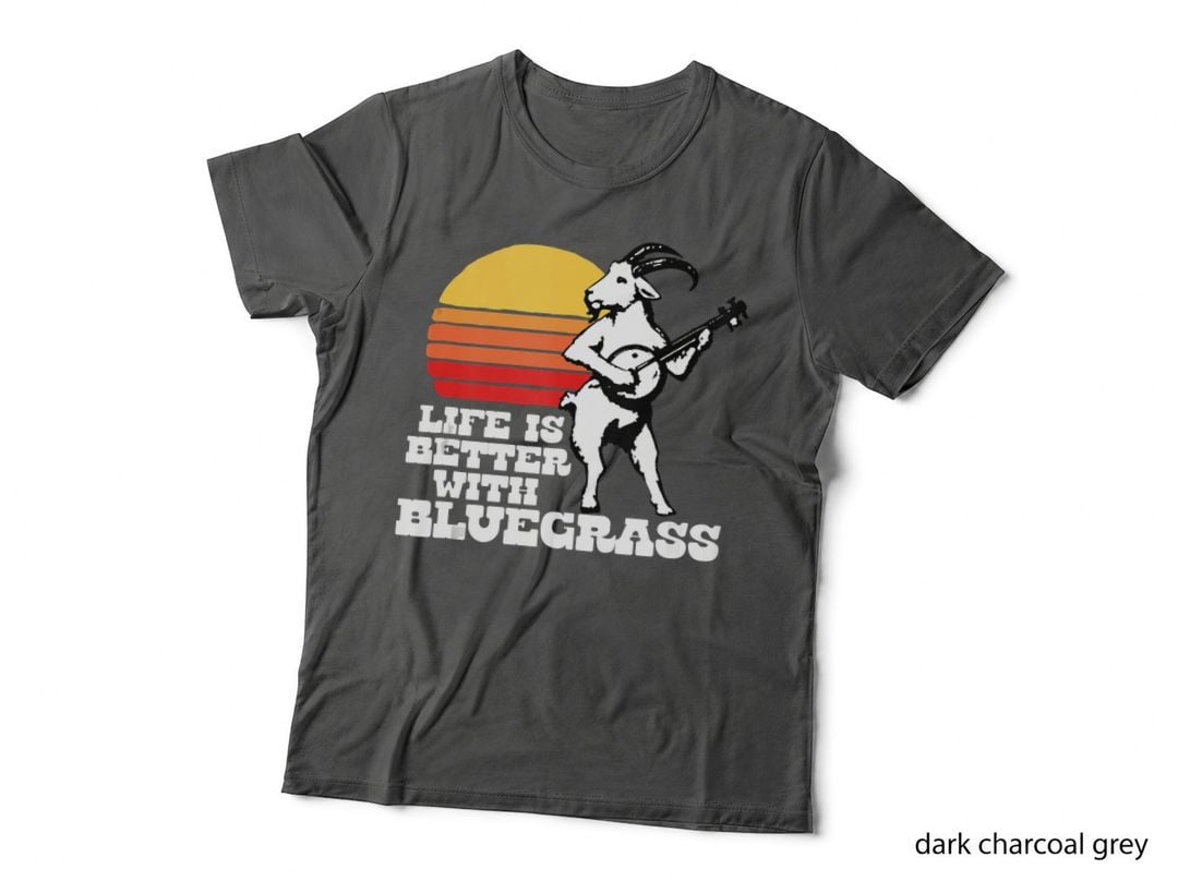 Life Is So Much Better With Bluegrass Sweet Goat Banjo 80s Sunset T-Shirt