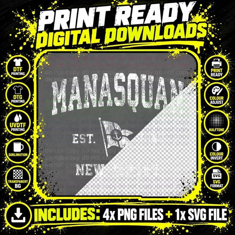 Manasquan New Jersey NJ Vintage Boat Anchor Flag Design Png SVG Digital Bundle