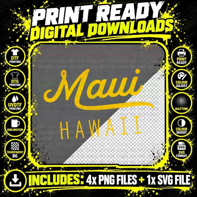 Maui Classic Yellow Hawaii Aloha Gift Shirt T-Shirt Png SVG Digital Bundle