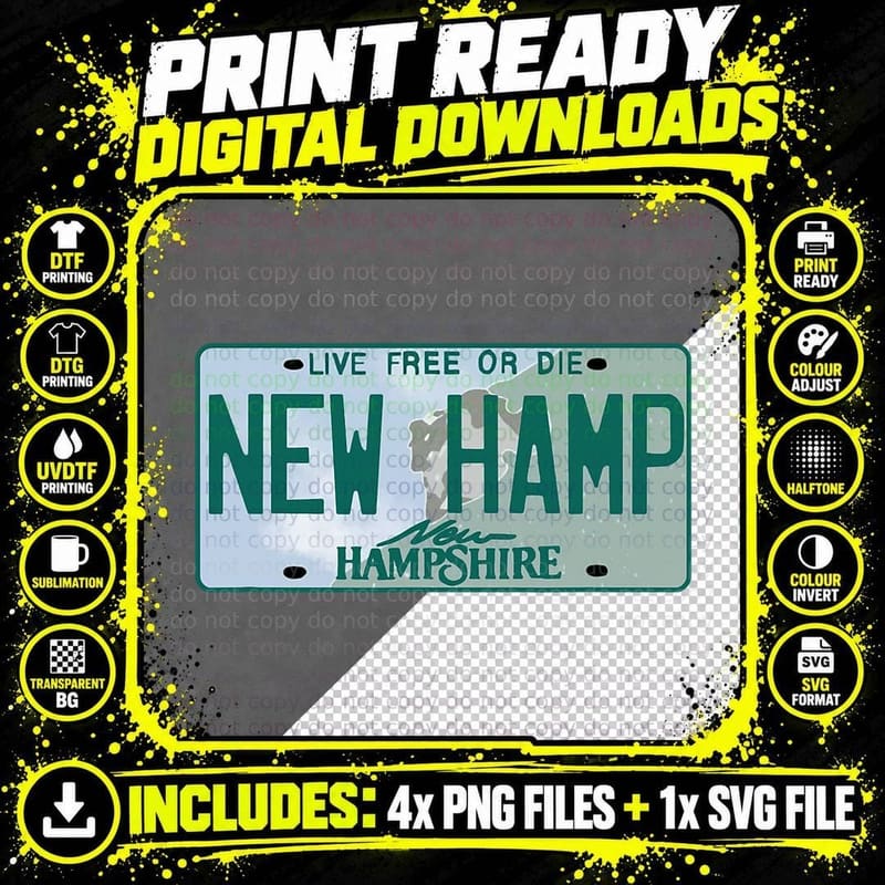 New Hampshire - NH - License Plate - Classic T-Shirt Png SVG Digital Bundle