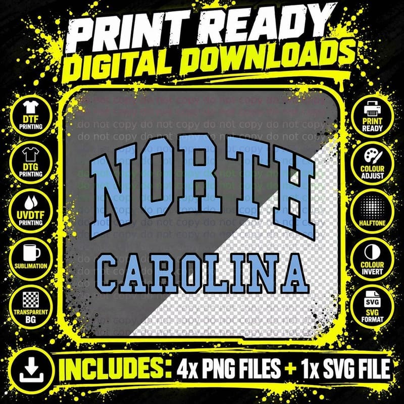 North Carolina - Throwback Design - State of NC - Png SVG Digital Bundle