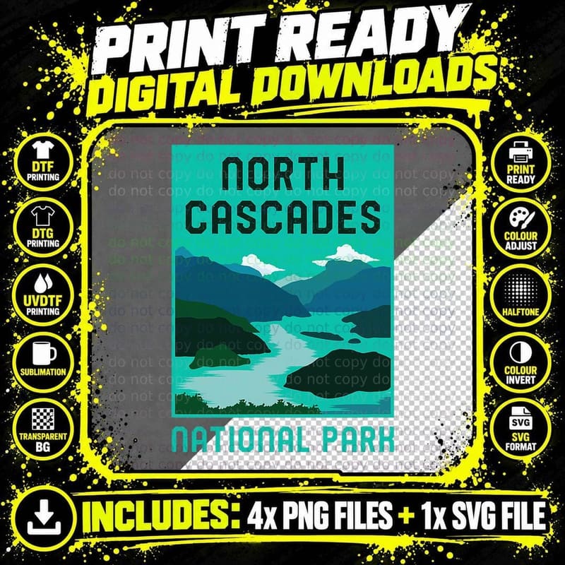 North Cascades National Park Washington Minimalist Retro Png SVG Digital Bundle