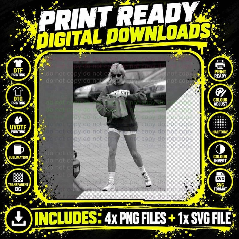 Princess Diana Street Style Classic T-Shirt Png SVG Digital Bundle