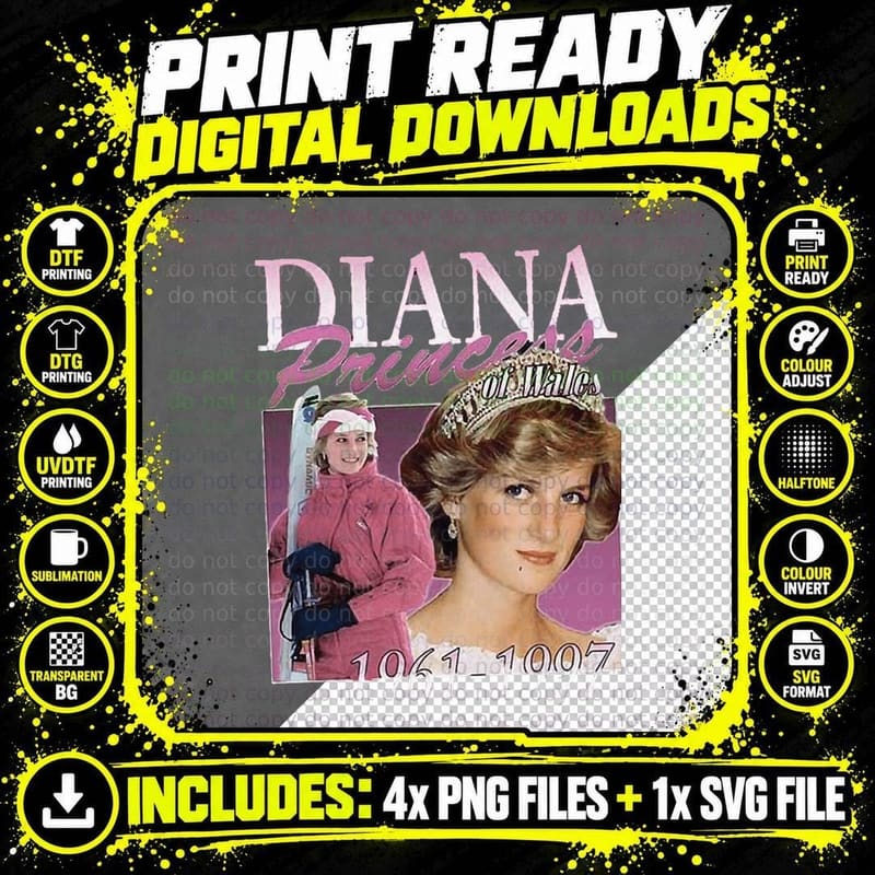 Princess Diana Vintage 90s Essential T-Shirt Png SVG Digital Bundle