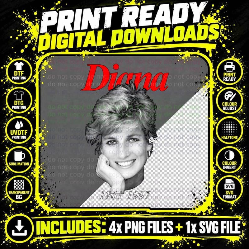 Princess Diana Vintage, Birthday Favorite T-Shirt Png SVG Digital Bundle