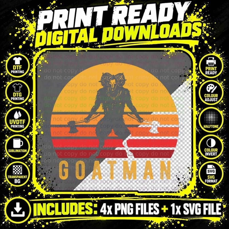 Retro Goatman Maryland Axe Wielder Cryptid Creature Png SVG Digital Bundle