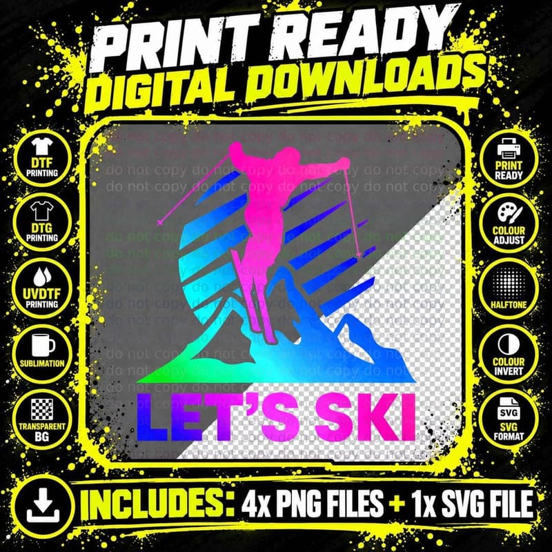 Retro Ski Vintage 80s 90s Skiing Outfit T-Shirt Png SVG Digital Bundle