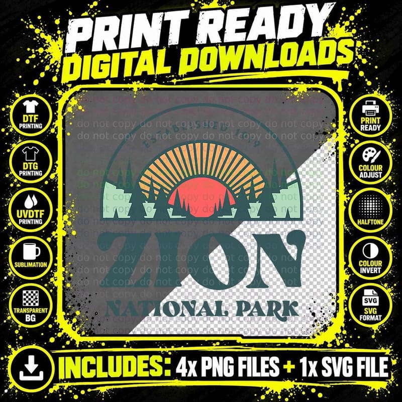Retro Style Utah Zion National Park T-Shirt Png SVG Digital Bundle