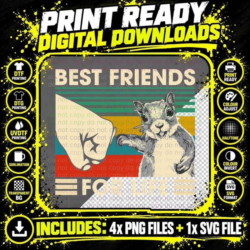 Retro Vintage Squirrel Best Friend for Life Fist Bump Png SVG Digital Bundle