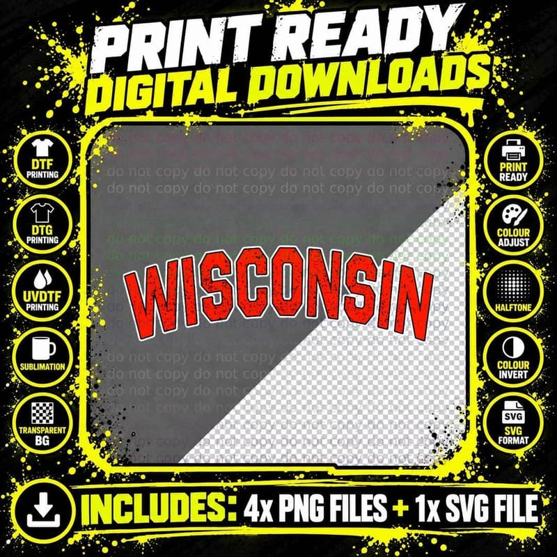 Retro Vintage Wisconsin State Wisconsin Varsity T-Shirt Png SVG Digital Bundle
