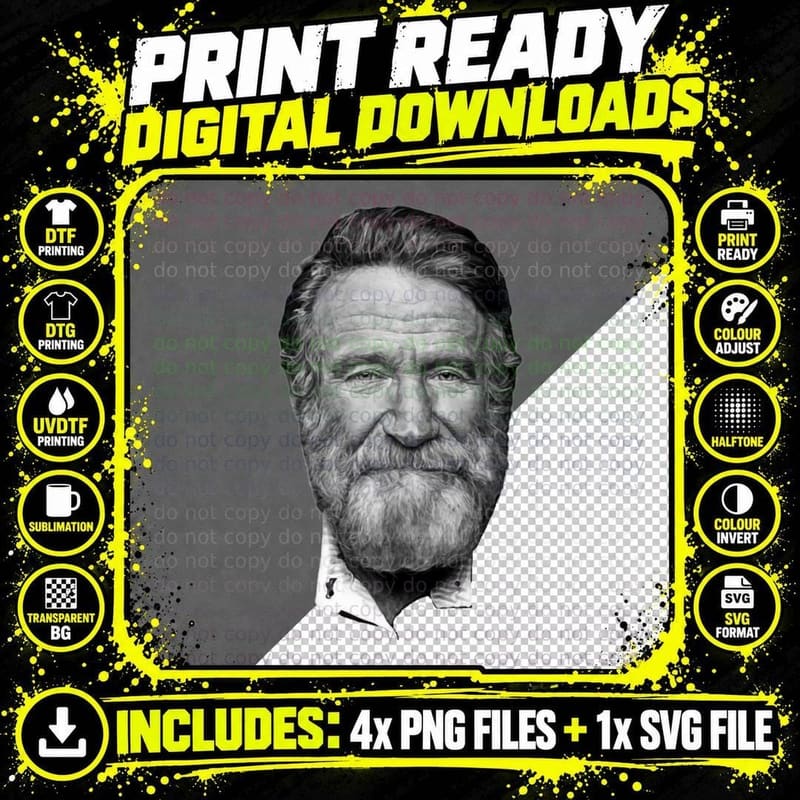 Robin Williams Drawing Portrait Classic T-Shirt Png SVG Digital Bundle