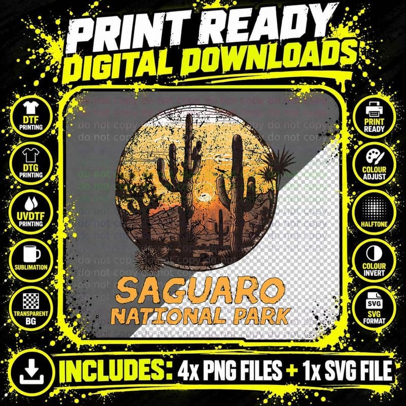 Saguaro US National Park Tucson Arizona Vintage T-Shirt Png SVG Digital Bundle