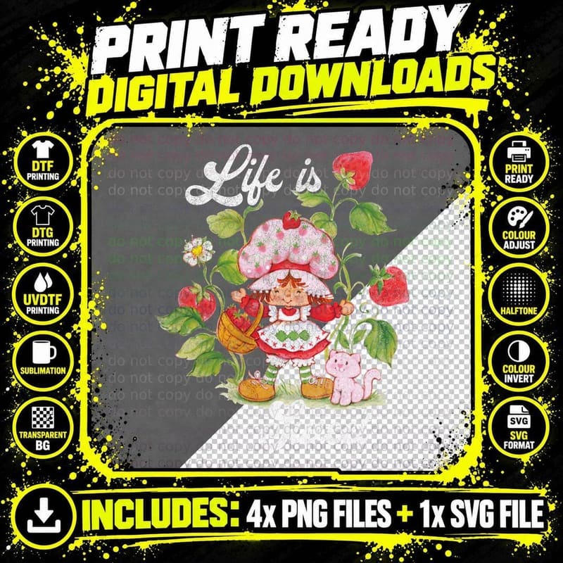 Strawberry Shortcake Life Is Sweet Vintage Berry Garden Png SVG Digital Bundle