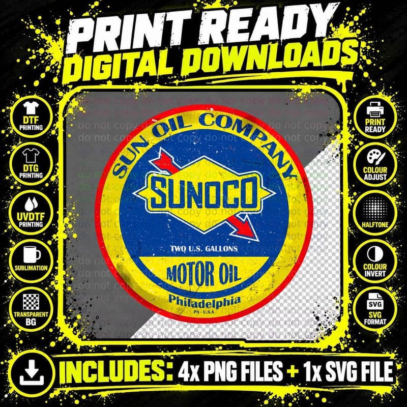 Sunoco Oil Company Vintage Sign T-Shirt Png SVG Digital Bundle