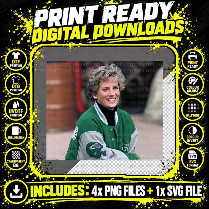 THE Vintage Princess DIANA LOVES TO WEAR a Jacket WITH Png SVG Digital Bundle