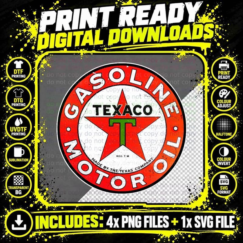 Texaco Gasoline Vintage Sign T-Shirt Png SVG Digital Bundle