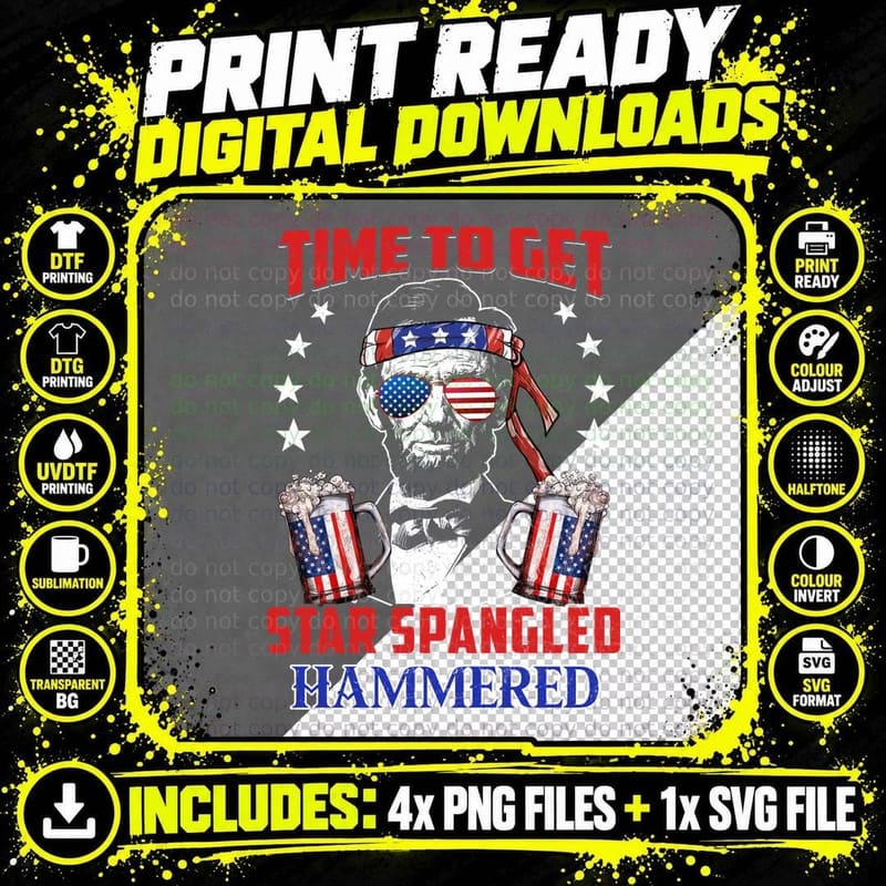 Time to Get Star Spangled Hammered Shirt, Classic Pint Png SVG Digital Bundle