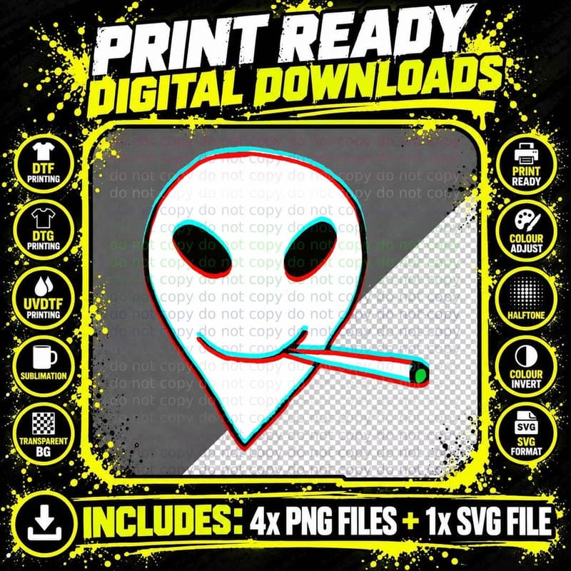 Trippy Alien Classic T-Shirt Png SVG Digital Bundle