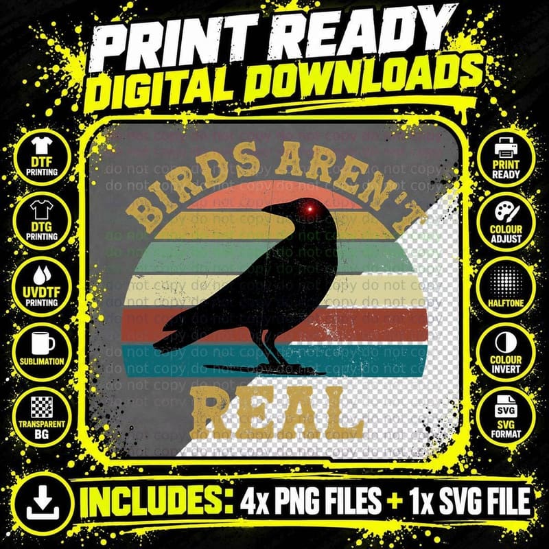 Vintage Birds Aren't Real Movement If It Flies It Spies Png SVG Digital Bundle