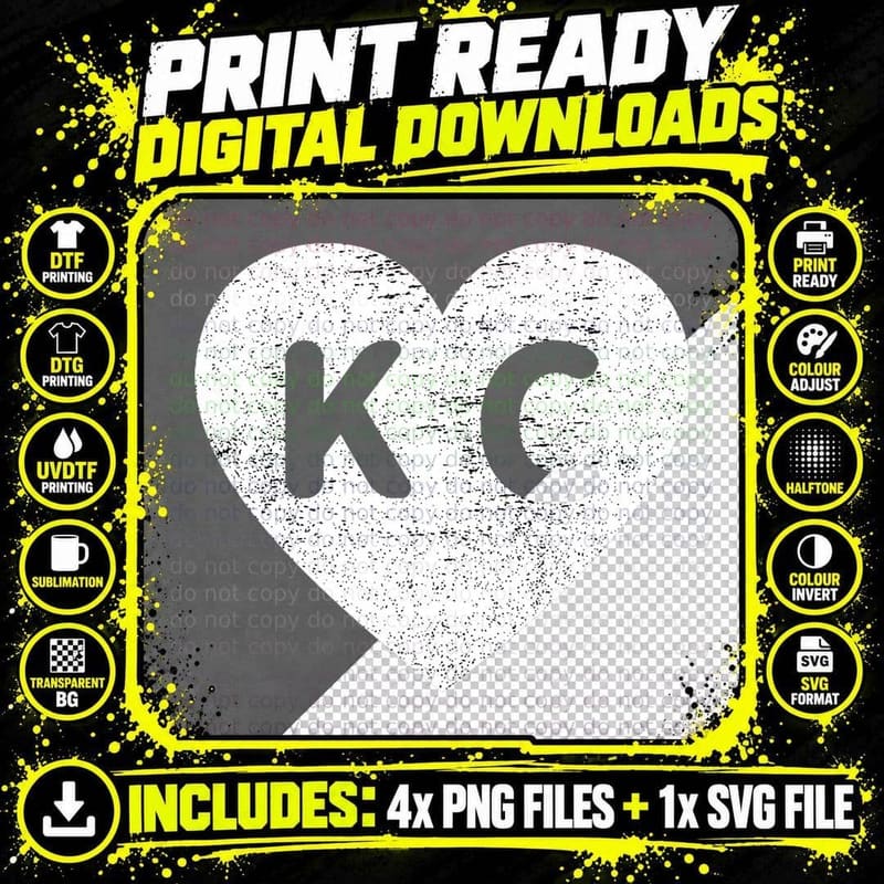 Vintage Distressed Love Kansas City KC Heart Print Png SVG Digital Bundle