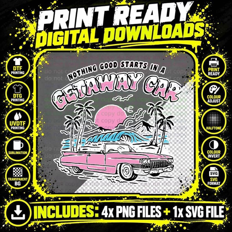 Vintage Nothing Good in a Car Retro T-Shirt Png SVG Digital Bundle