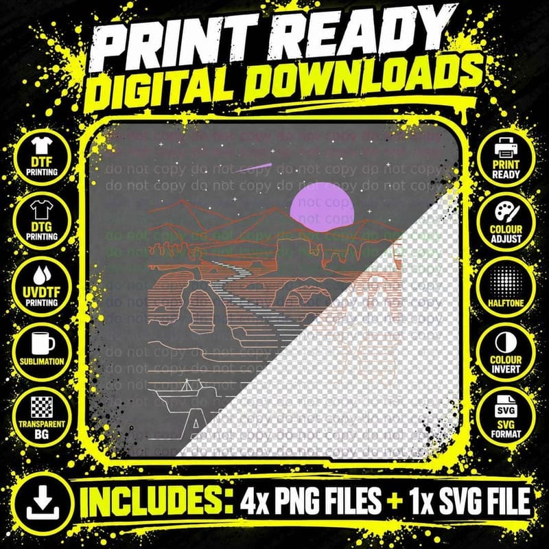 Vintage Retro Arches National Park - Delicate Arch Moab Png SVG Digital Bundle