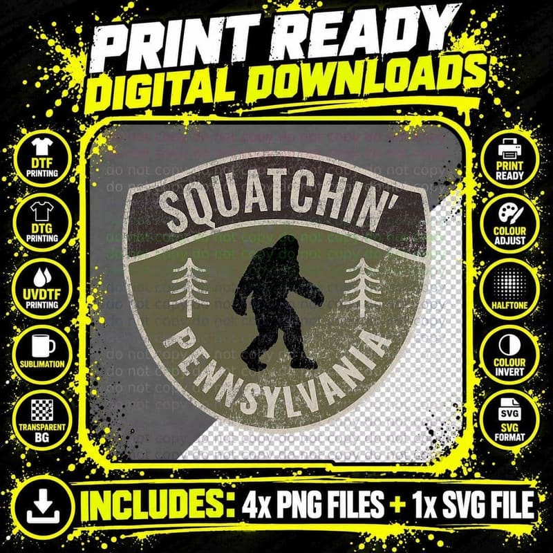 Vintage Sasquatch Squatching' Pennsylvania Big Foot Png SVG Digital Bundle