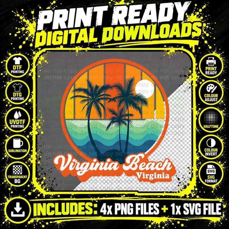 Vintage Virginia Beach Virginia Summer 90s Beach Png SVG Digital Bundle